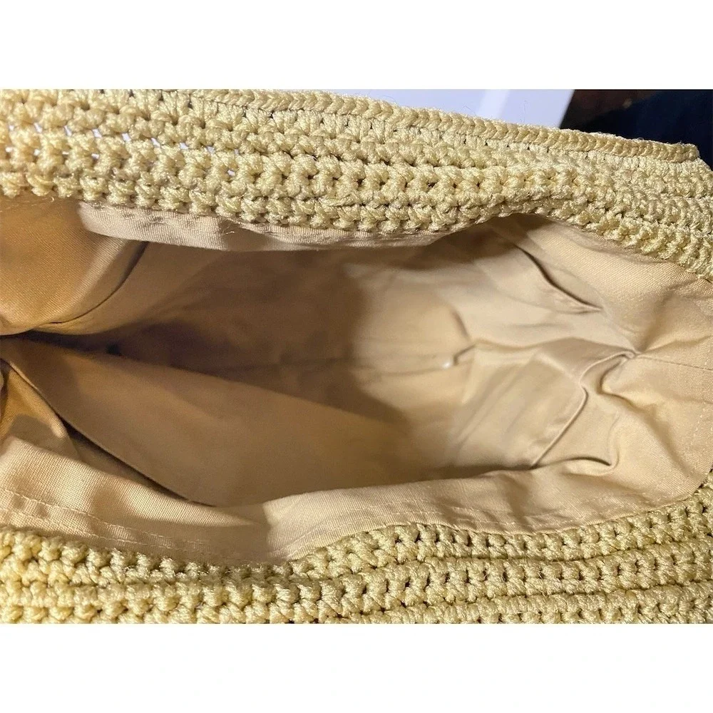 Vintage Crochet‎ Top Handle Handbag Beige Tan Lucite Handle